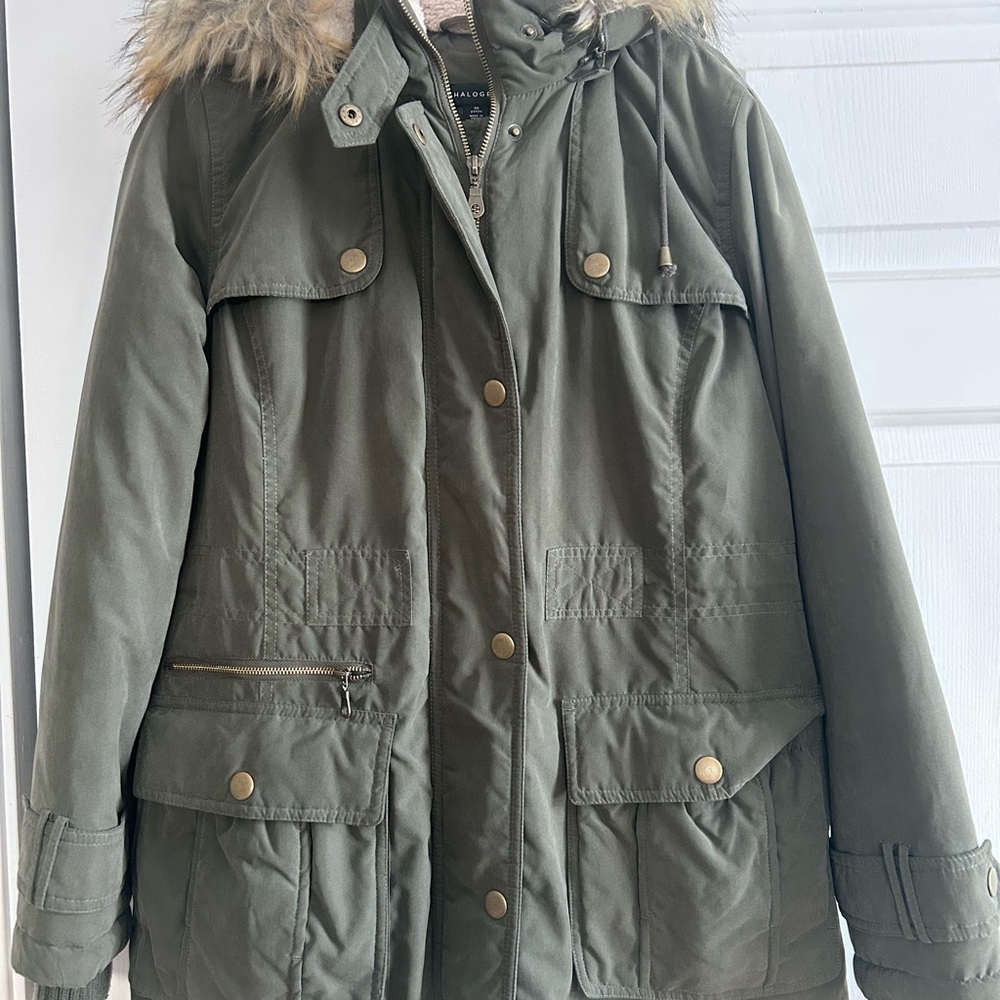 Halogen Utility Jacket with Faux Fur Trim - Olive